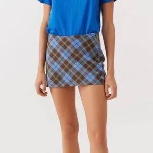Urban Outfitters Plaid Mini Skirt in Blue and Brown